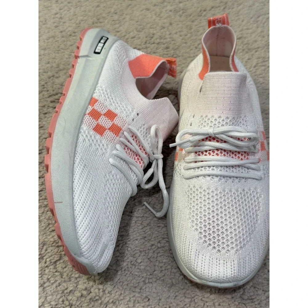 White Coral Orange Knit Walking Shoes Slip On Sneakers‎ EU 39 With The 3 Stripes